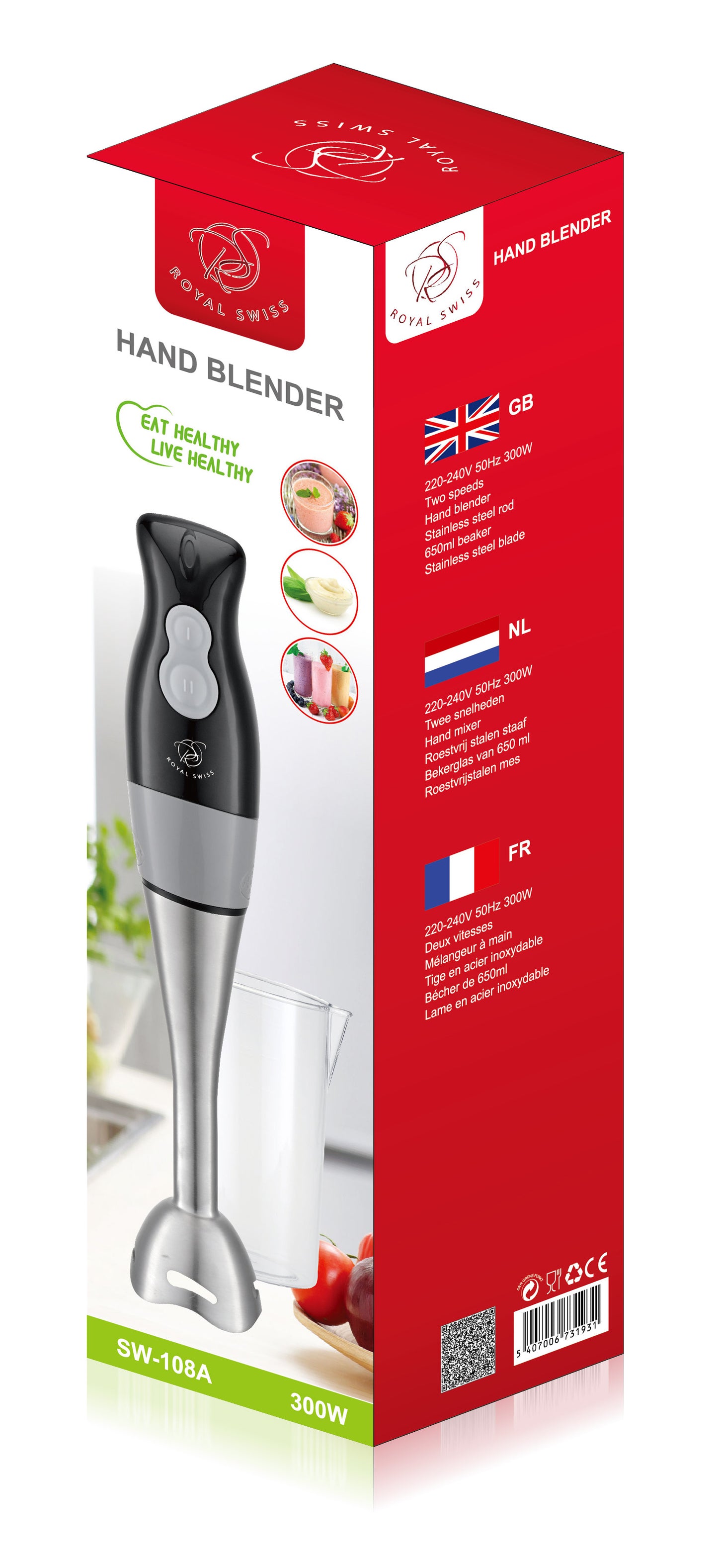 Kunststof staafmixer met beker