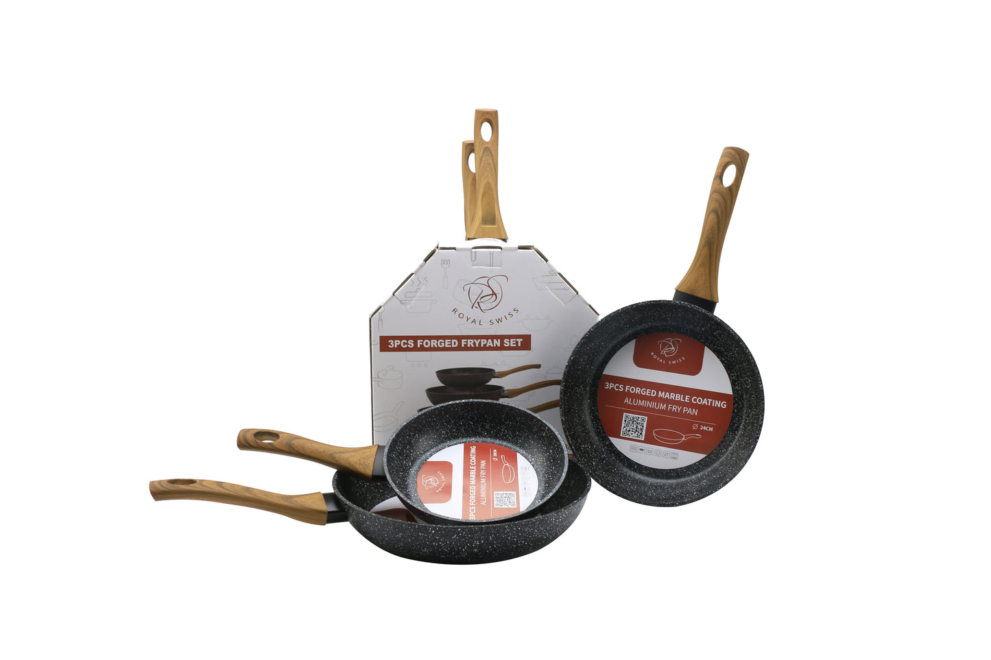 Ensemble de 3 poêles à frire avec manche en bois