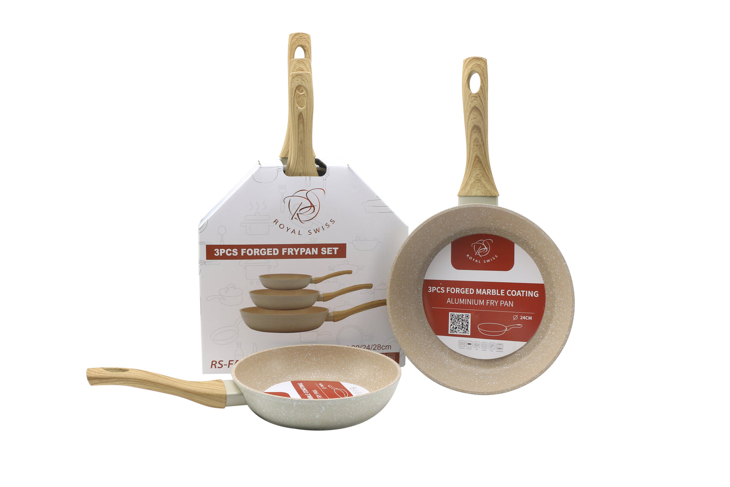 Ensemble de 3 poêles à frire avec manche en bois